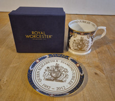 Royal Worcester Mug With A Pin Dish Queen Elizabeth II. Diamond Jubilee Boxed