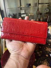 Christian Dior Patent Leather Bi-Fold Long Wallet Red Authentic Used lightly 