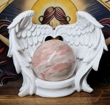 High-Quality Rhodochrosite Crystal Sphere Orb Ball 63mm 377g & White Wings Stand
