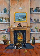 Charming Richard Blowey Original Oil Painting The Cosy Living Room Cornish Art