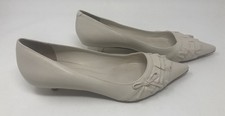 Dune size (39) cream leather slip on pointy court flats with bows
