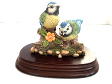 Leonardo Nature Studies Figures Blue Tits - Wooden Plinth 6" Wide 4.5" High 1994