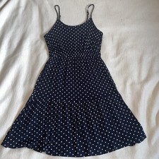Sainsburys Tu Navy Black White Polka Dot Spotty Dress Summer Holiday UK 8 Midi