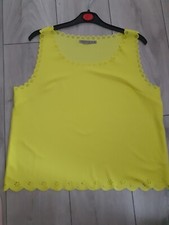 Womens Top Blouse With Cut Out Curv Flower Pattern On Hem and Neck Yellow Colour