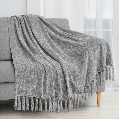 Fluffy chenille knitted throw - fluffy,