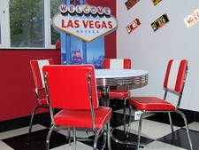 American 50s Diner Furniture Round Retro Style Table and 4 Red Chairs