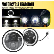 5-3/4" 5.75'' Inch Black Round LED Headlight With Halo DRL Hi/Lo Beam Motorcycle
