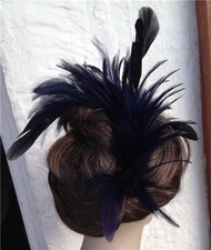 navy blue black feather fascinator comb hair clip headpiece wedding party piece