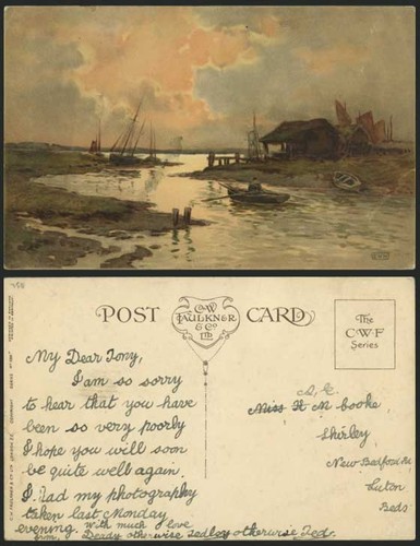 Ewh artist signed old postcard - artist,