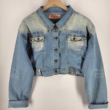 Vintage Y2K Apollo Jeans Bolero Cropped Denim Jacket 3X Sequin Embellished Ombre