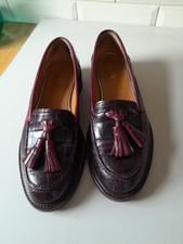 Reiss Farah Croc Embossed Tassel Genuine Burgundy Leather Loafers Size UK6/EUR39