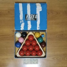 Vintage Riley England Snooker Balls (1 7/8” / 47.6mm) With Triangle and Chalk