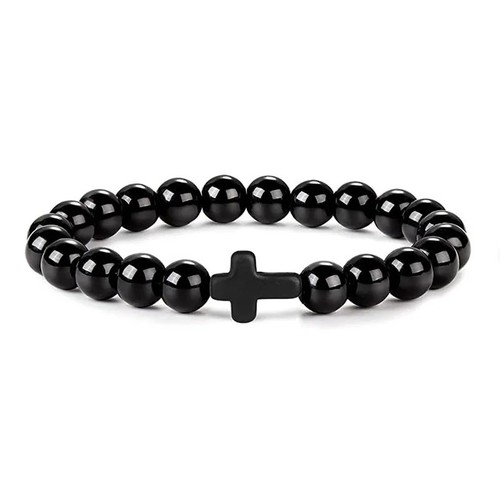 Natural stone cross bead - natural,