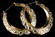 3"HUGE large GOLD/SILVER PLTD CREOLE HOOP EARRINGS giant bamboo BIG HOOPS retro