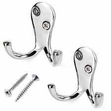 2 x CHROME DOUBLE COAT HOOKS