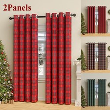 Pair Christmas Check Curtains