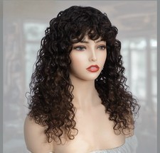 Wear and Go Curly Bob Human Hair Wig with Bangs for Women