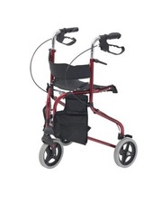 Folding Red Tri Wheel Height Adjustable Walker Rollator with Seat and Storage 