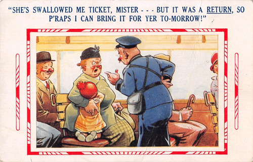 Postcard comic bus conductor - postcard,