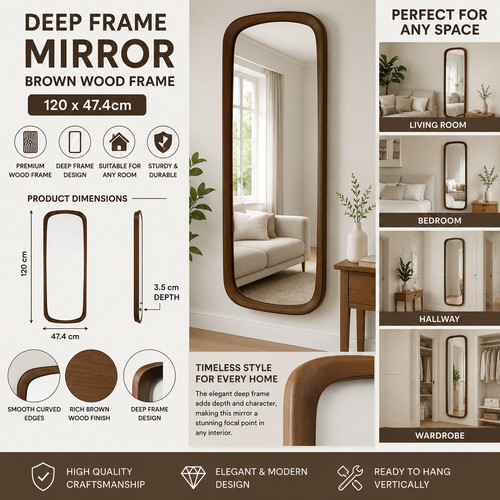 Deep frame wall mirror brown - wall,