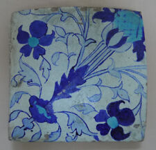 Islamic Antique: Damascus (C17th) "Blue & Turquoise Floral Motif" Square TILE