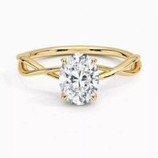 14K Gold Certified 1Ct GH/VS Oval IGI Lab Grown CVD Diamond Twist Solitaire Ring