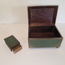 Antique Cloisonne Green Teal Enamel/ Brass Footed Cigarettel & Match Box