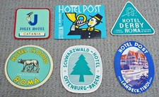 Vintage Hotel Baggage Luggage Labels Job Lot of 6 Original Labels 1960s (b)