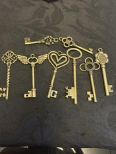 set of 8 old ornate brass keys