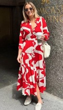 ZARA NEW WOMAN MIDI  PRINT SHIRT-DRESS BELTED RED WHITE Size M REF:2183/06