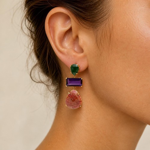 Gemstone drop earrings gold - gemstone,