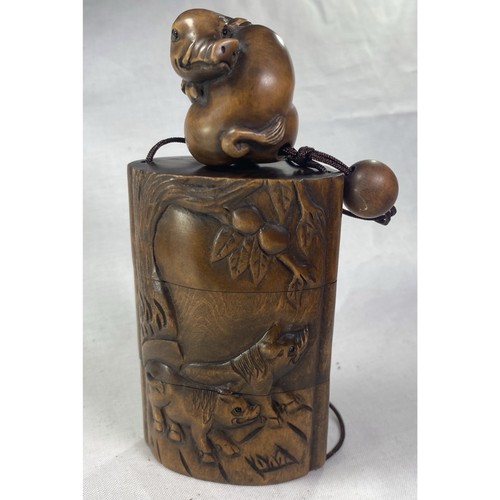 Japanese wooden inro pig - wooden,