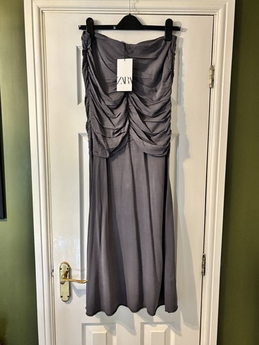 Zara grey ruched chiffon - zara, midi