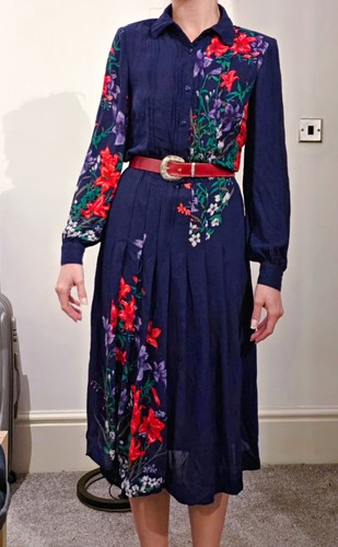 Blue vintage 80s floral dress - floral,