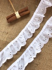 Laces Galore  - White Lace Broderie Anglaise Gathered Trim 4cm/1.5"