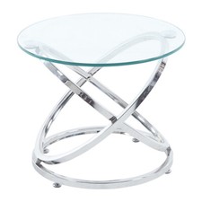 Modern Coffee Table Round Tempered Glass Top Chrome Base Sofa Side End Table
