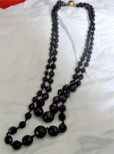 Vintage double strand of french jet glass beads with original clasp 56cms innner