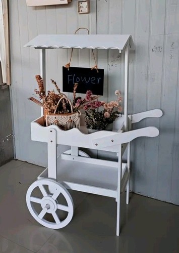 White wooden plant - wooden, trolley