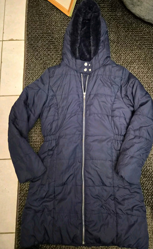 Girls navy long hooded puffa - girls,