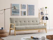 Cream Fabric Sofa Bed 3 Seater Light Wooden Frame Scandinavian Sofabed