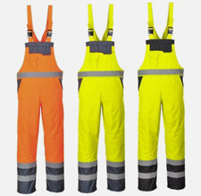 Hi Vis Viz Contrast Bib and Brace Trouser Waterproof workwear Dungarees Overall