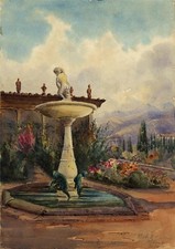 Arthur Herbert Hussey Watercolour Painting Boboli Gardens Florence Italy 1910