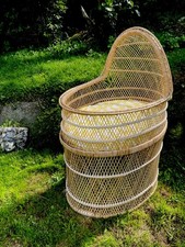 1970s Boho Bamboo Wicker Baby Moses Basket Vintage Cot/Crib