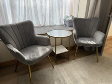Armchairs with Pleated Curved Back for Living Room  Comes with a centre table.