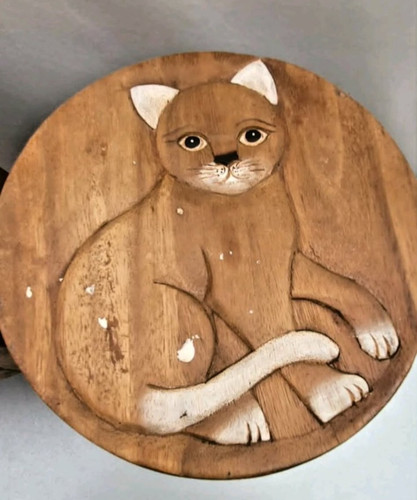 Vintage hand carved wooden cat - vintage,