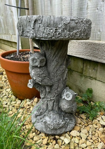 Barn owl bird bath stone - owl,