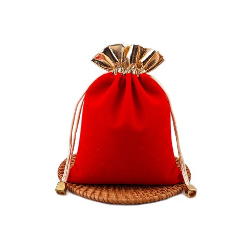 Red gold velvet drawstring - red,