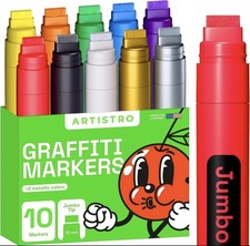 Artistro Graffiti Markers Set of 10 – Jumbo 15mm Paint Pens with Metallic Colors