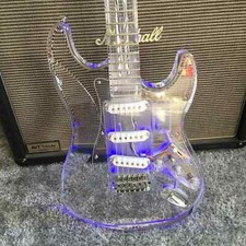 Transparent acrylic electric guitar, 6 strings, with blue LED lights