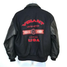 Vintage Leather Wool Bomber Jacket Sm Volant Stainless Steel Cap Skies USA Logo